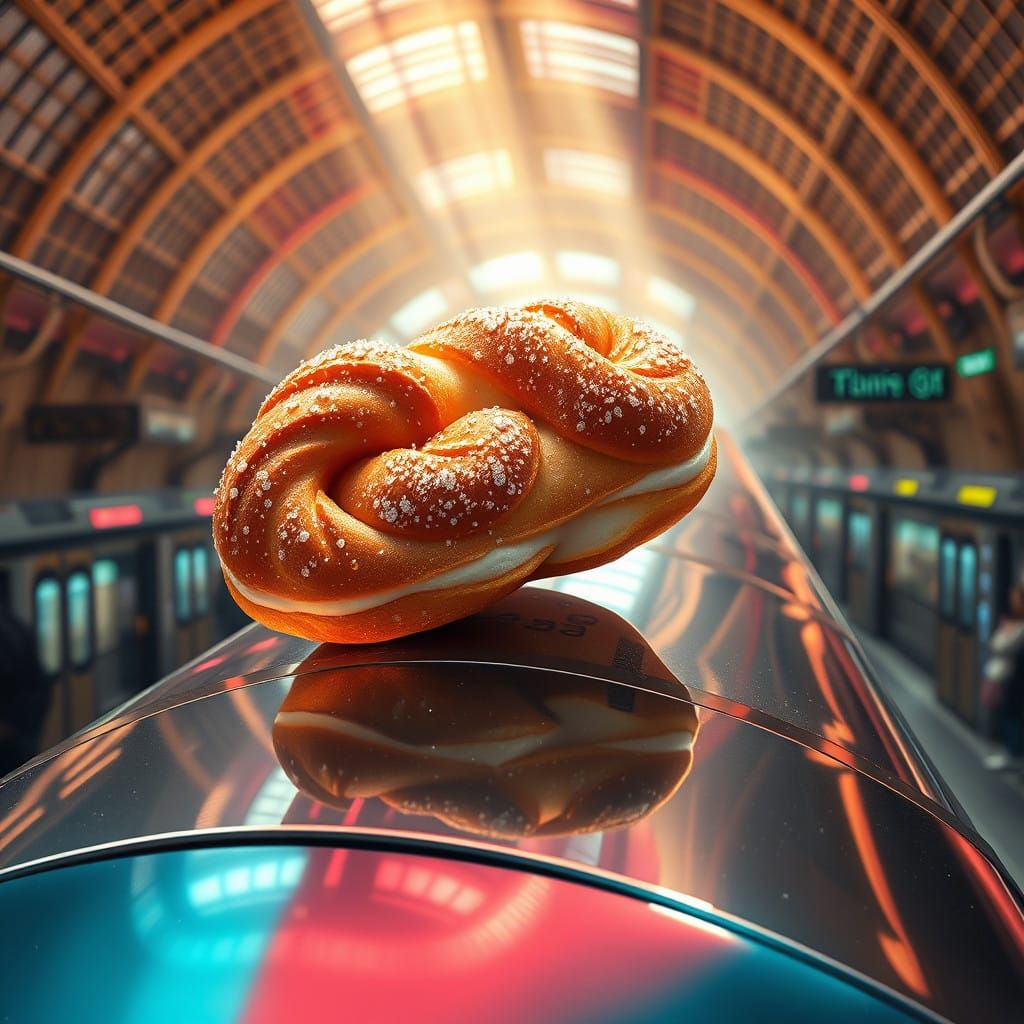 Glittering Cruller in Vibrant Subway Station Scene