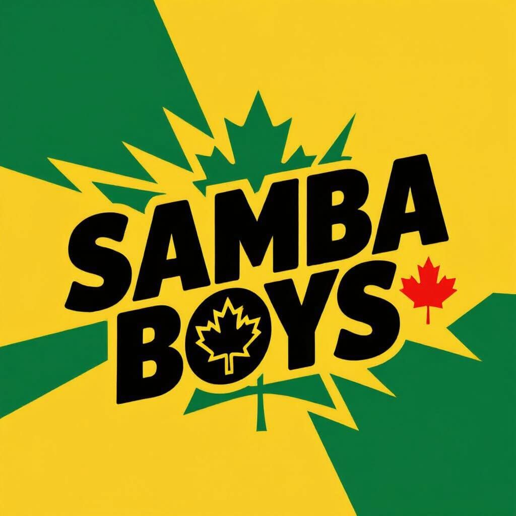 Samba Boys Logo with Canadian Maple Leaf in Yellow and Green