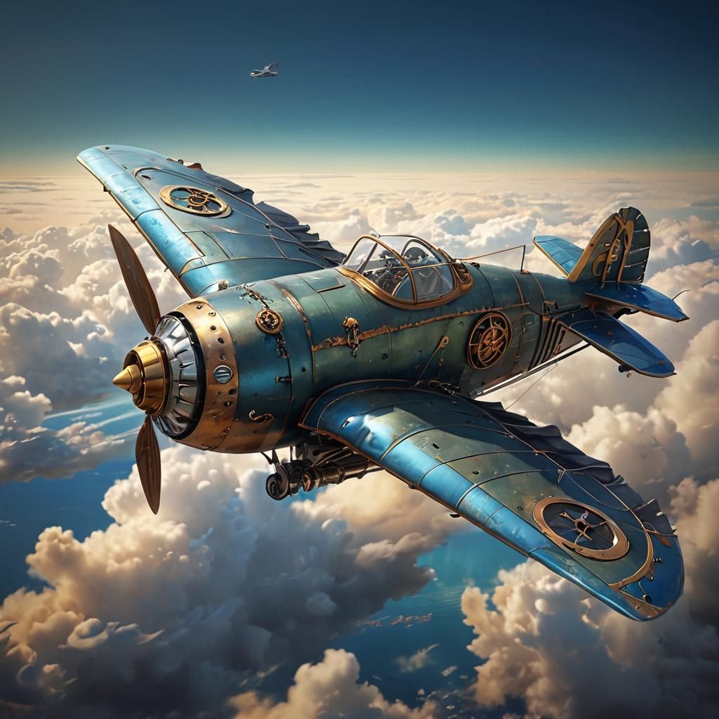 Steampunk Flying Fish Airplane in Anime Style