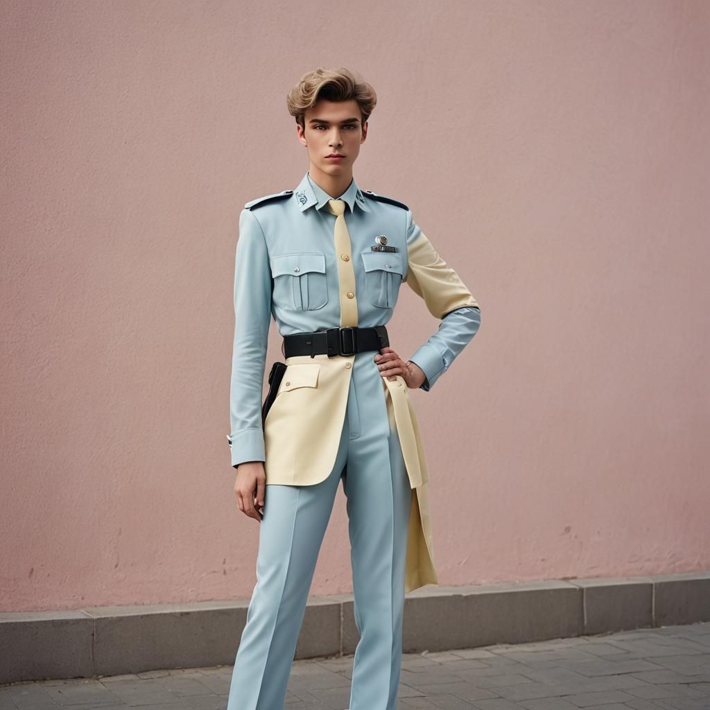 Handsome Man Posing in Pastel Feminine Fashion