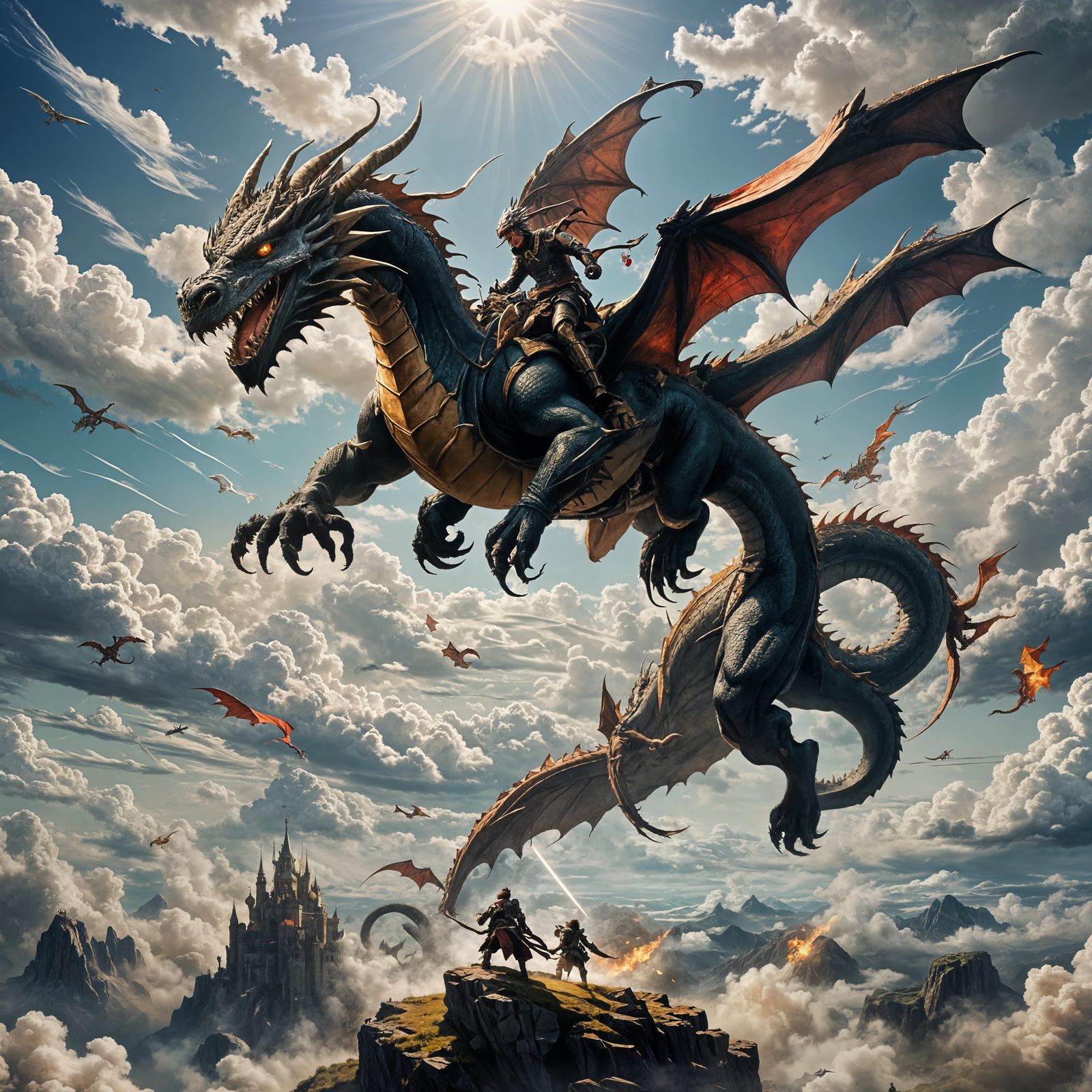 Dragon Rider in Sky Engaged in Battle