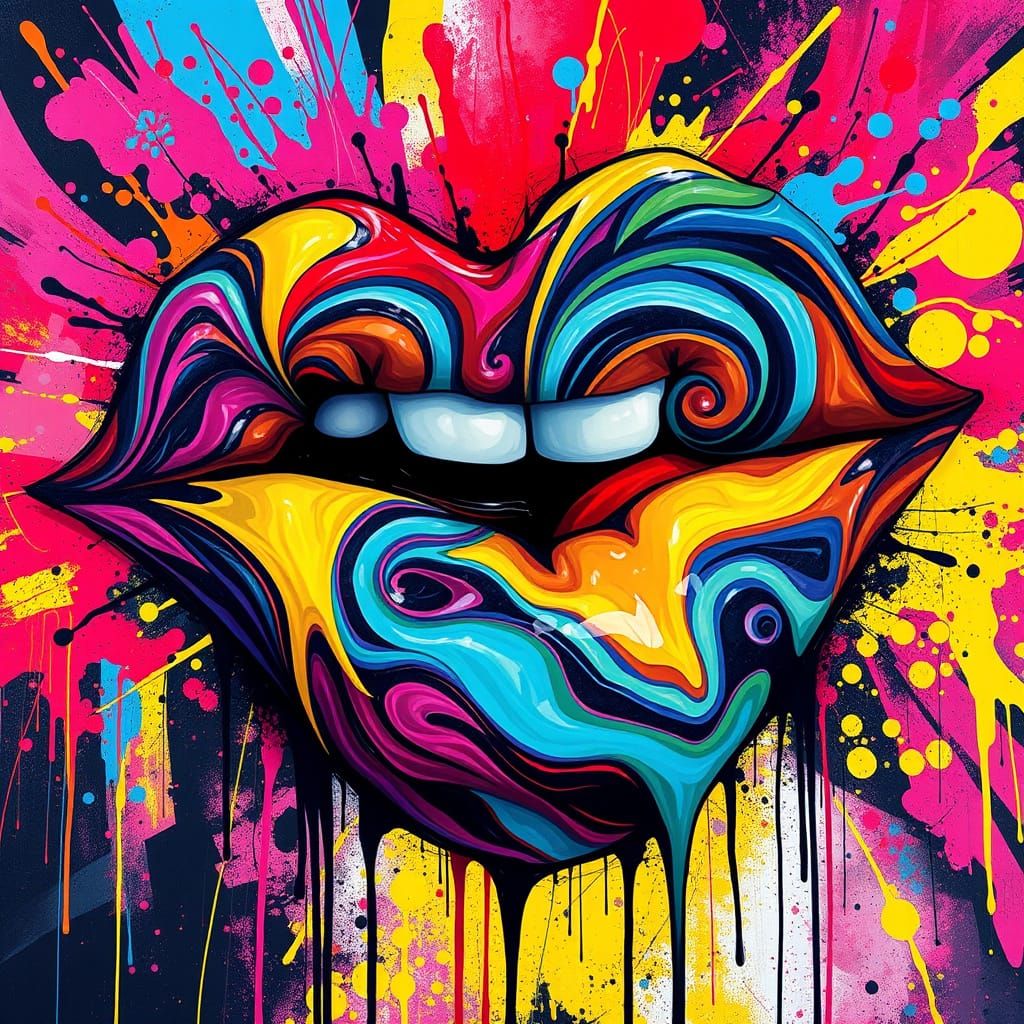 Vibrant Heart-Shaped Lips in Expressive Graffiti Art Style