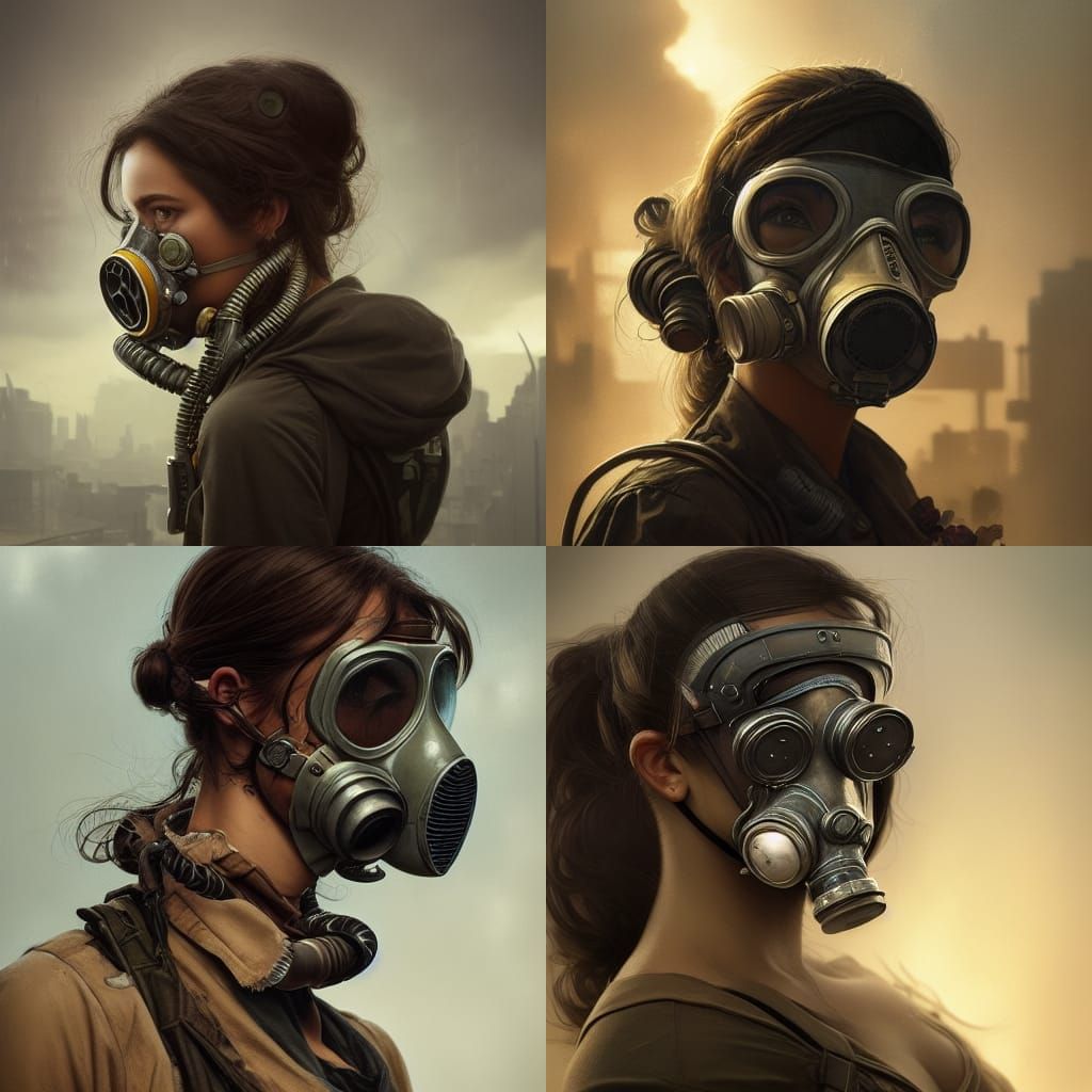 Gas Mask Portrait in Post-Apocalyptic Cityscape