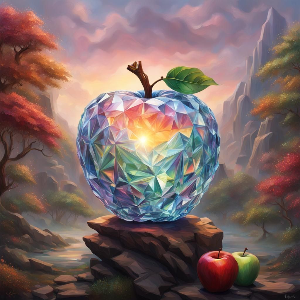 Intricate Crystal Apple in Splash Art Style