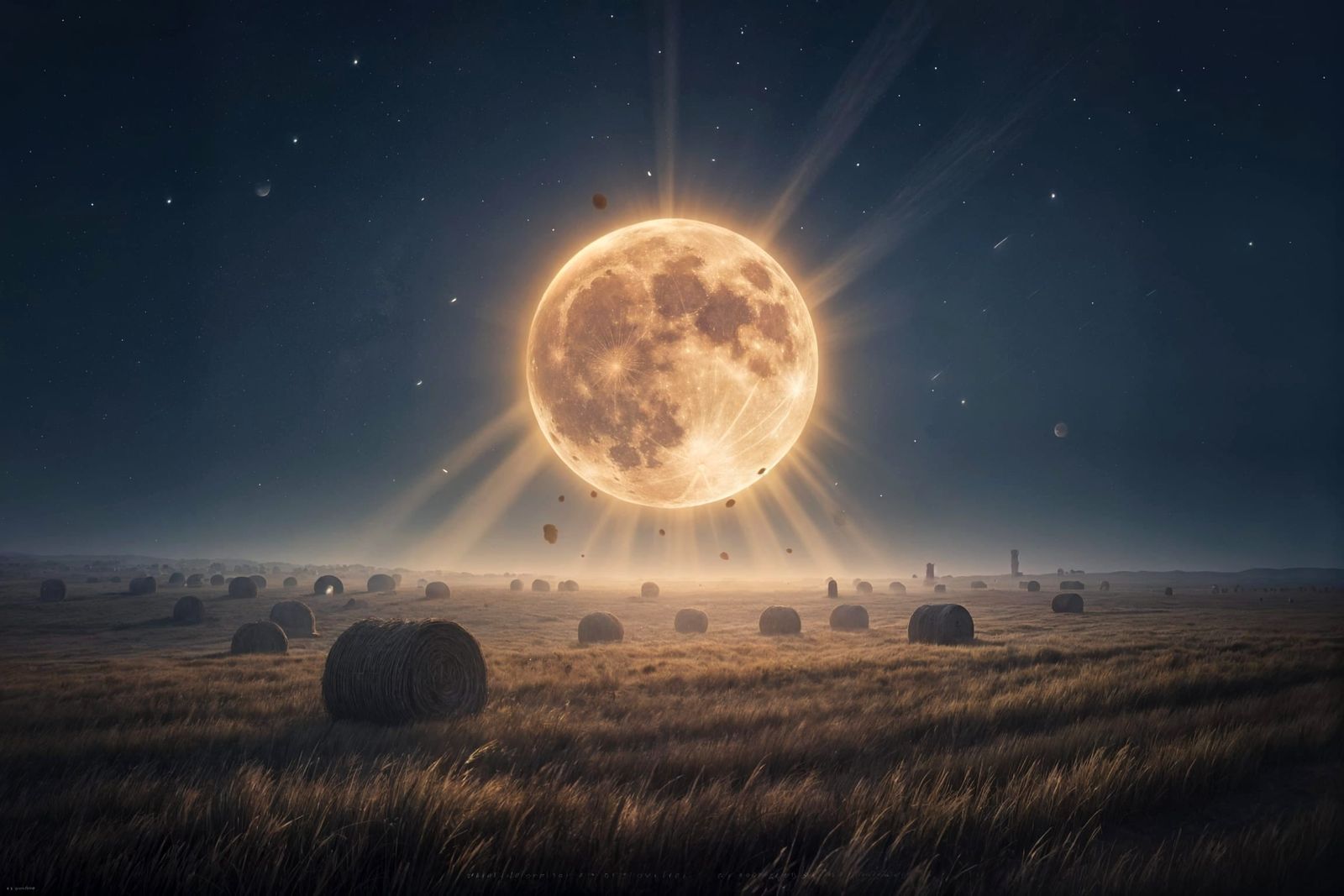 Harvest Moon Over Wheat Fields in Cinematic Style