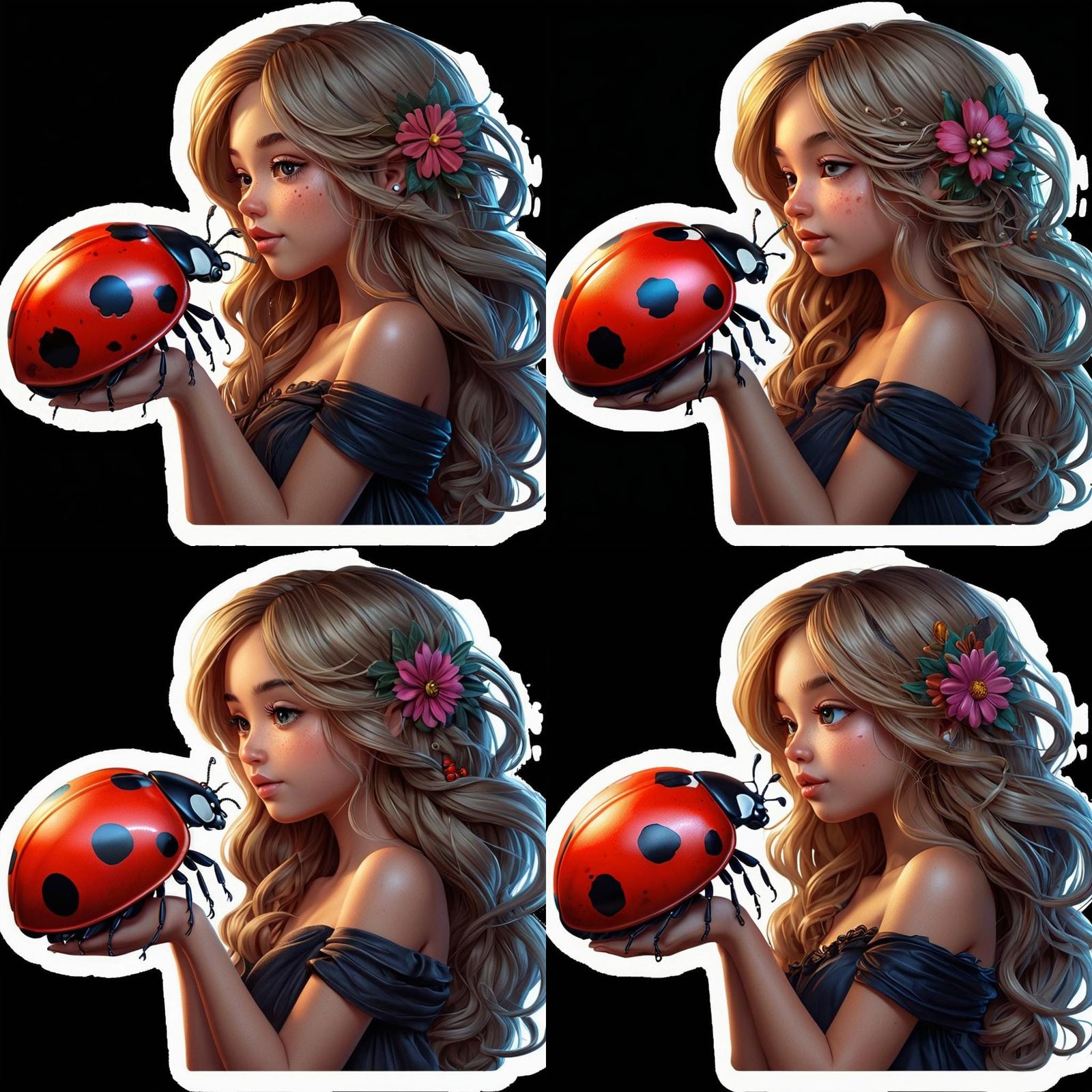 Girl Holding Ladybug: 3D Rendered Sticker Art