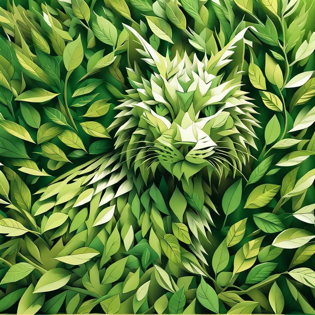 Camouflaged Lynx in Leafy 3D Optical Art