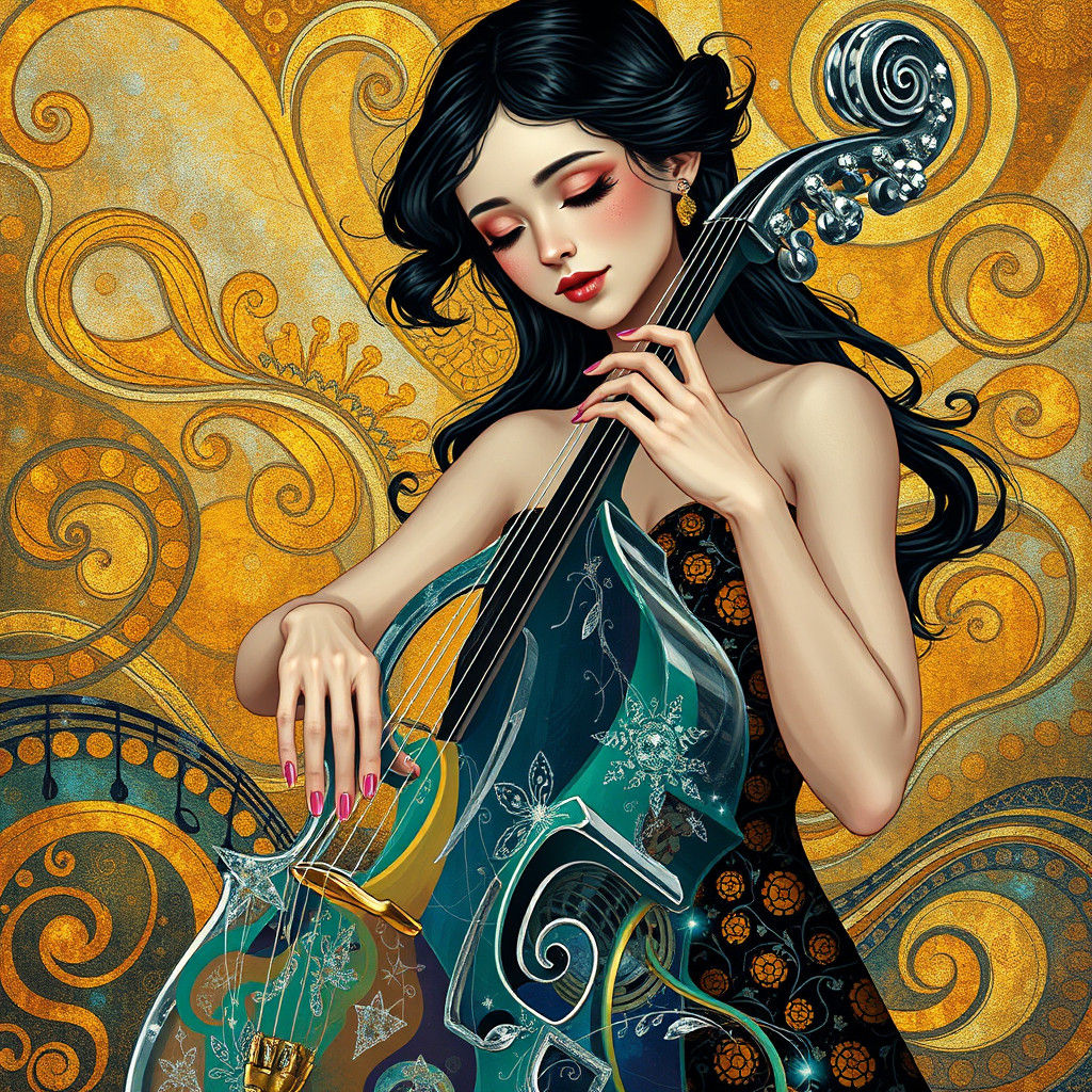Musician in Klimt-Inspired Golden Swirls