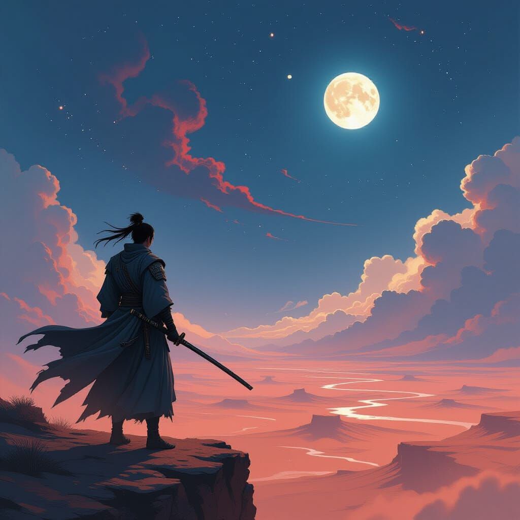 Ronin in Alien Desert: Dark Fantasy Concept Art