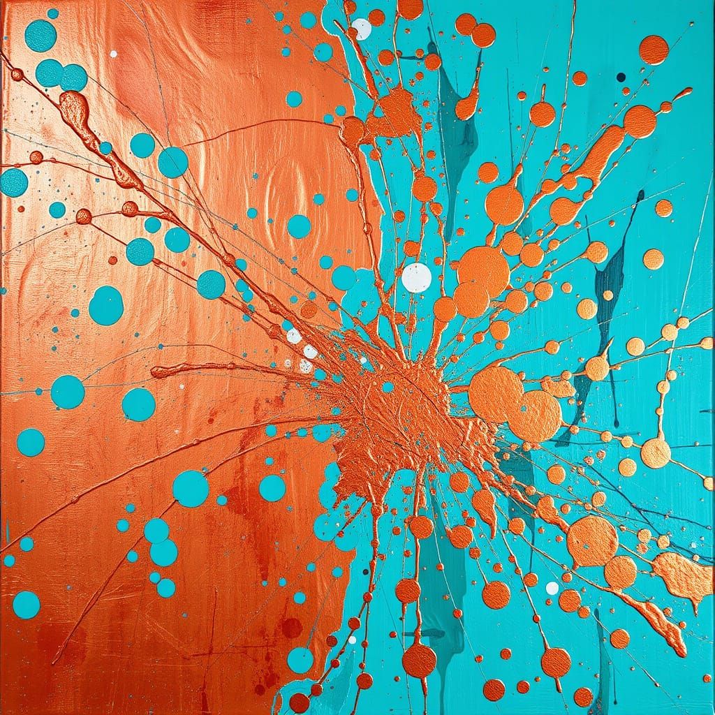 Abstract Copper Turquoise Splatter Art in Expressive Style