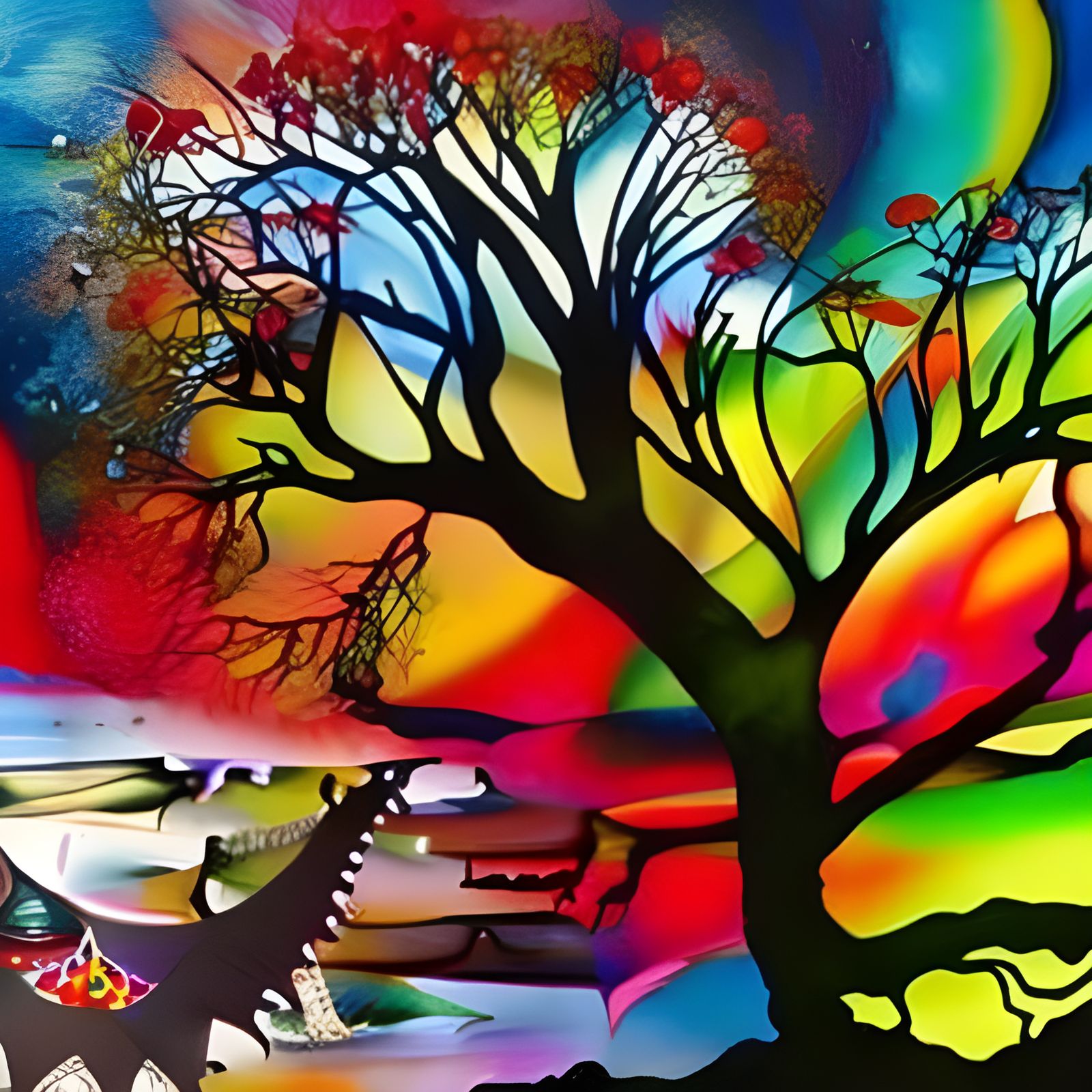 Macabre Dream Tree in Alcohol Inks, Apocalyptic Landscape