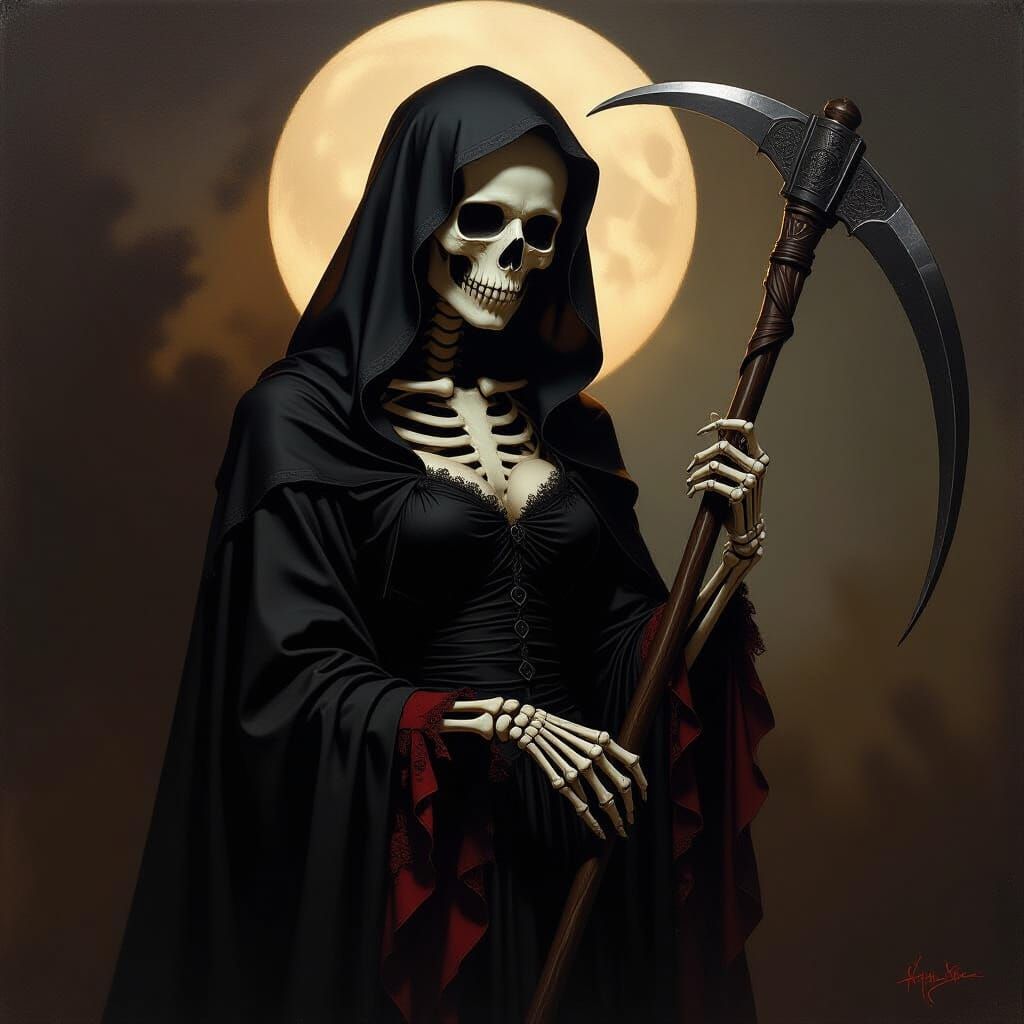 Gothic Oil Painting of Female Grim Reaper