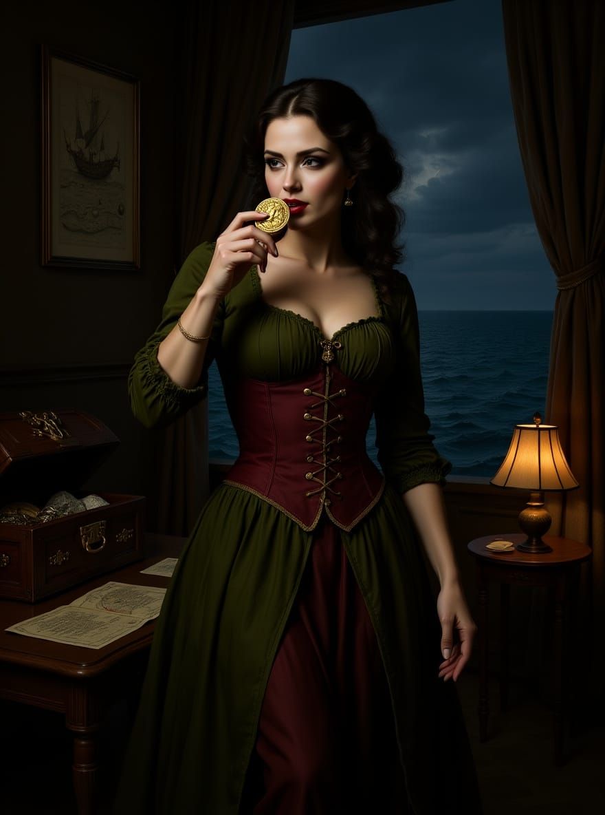 Pirate Princess Portrait with Gold Doubloon