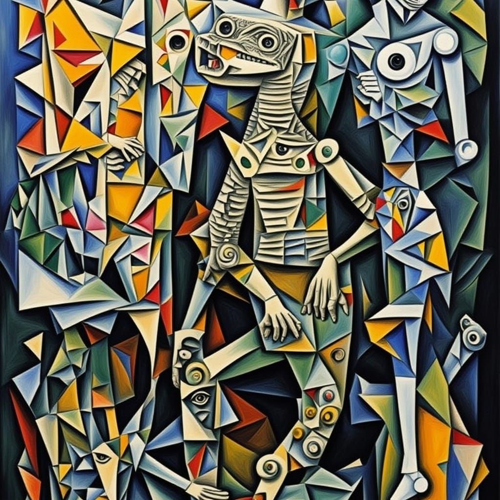 Cubist Crocodile with Bone Structure