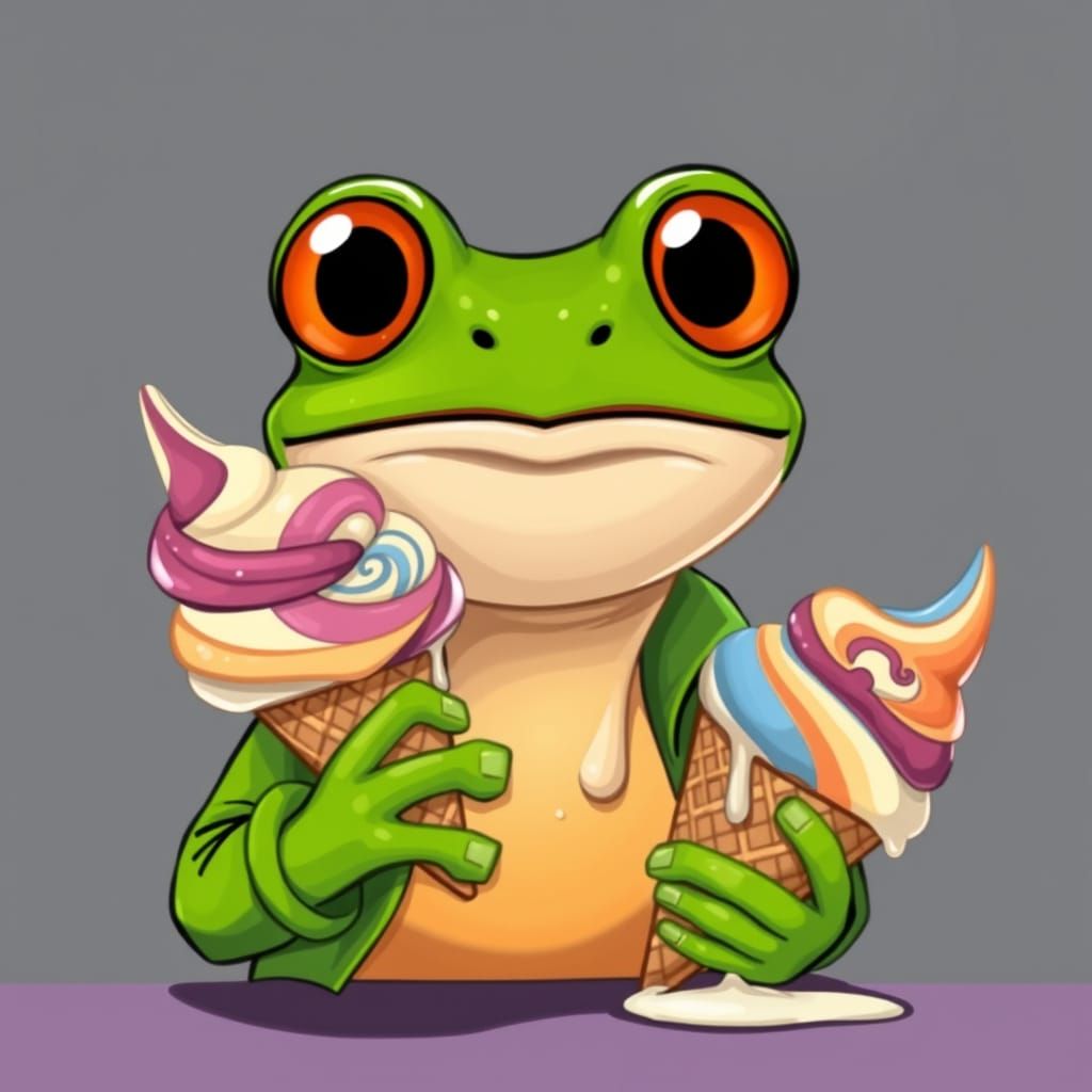 Frog with Ice Cream Cone in Playful Style