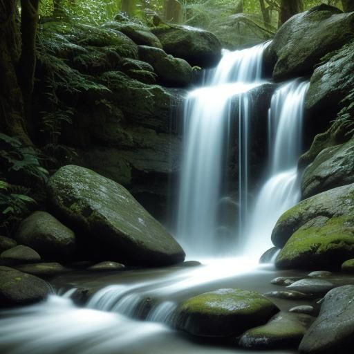 Ethereal Crystal Waterfall in Shaded Light