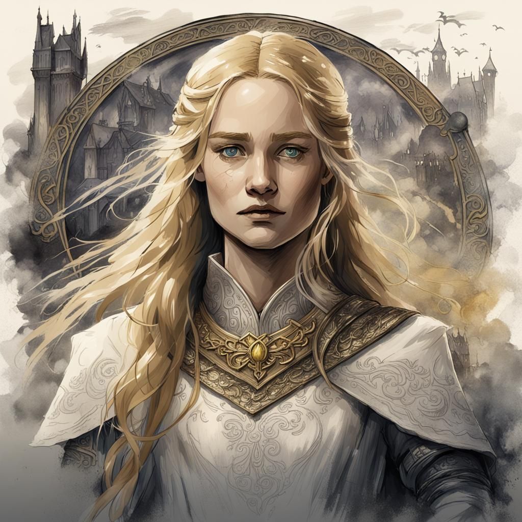 Eowyn in Ink Sketch with Golden Hair