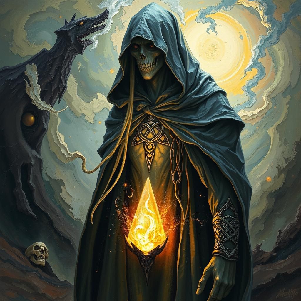 Ethereal Guardian of Ancient Secrets: An Impasto Painting