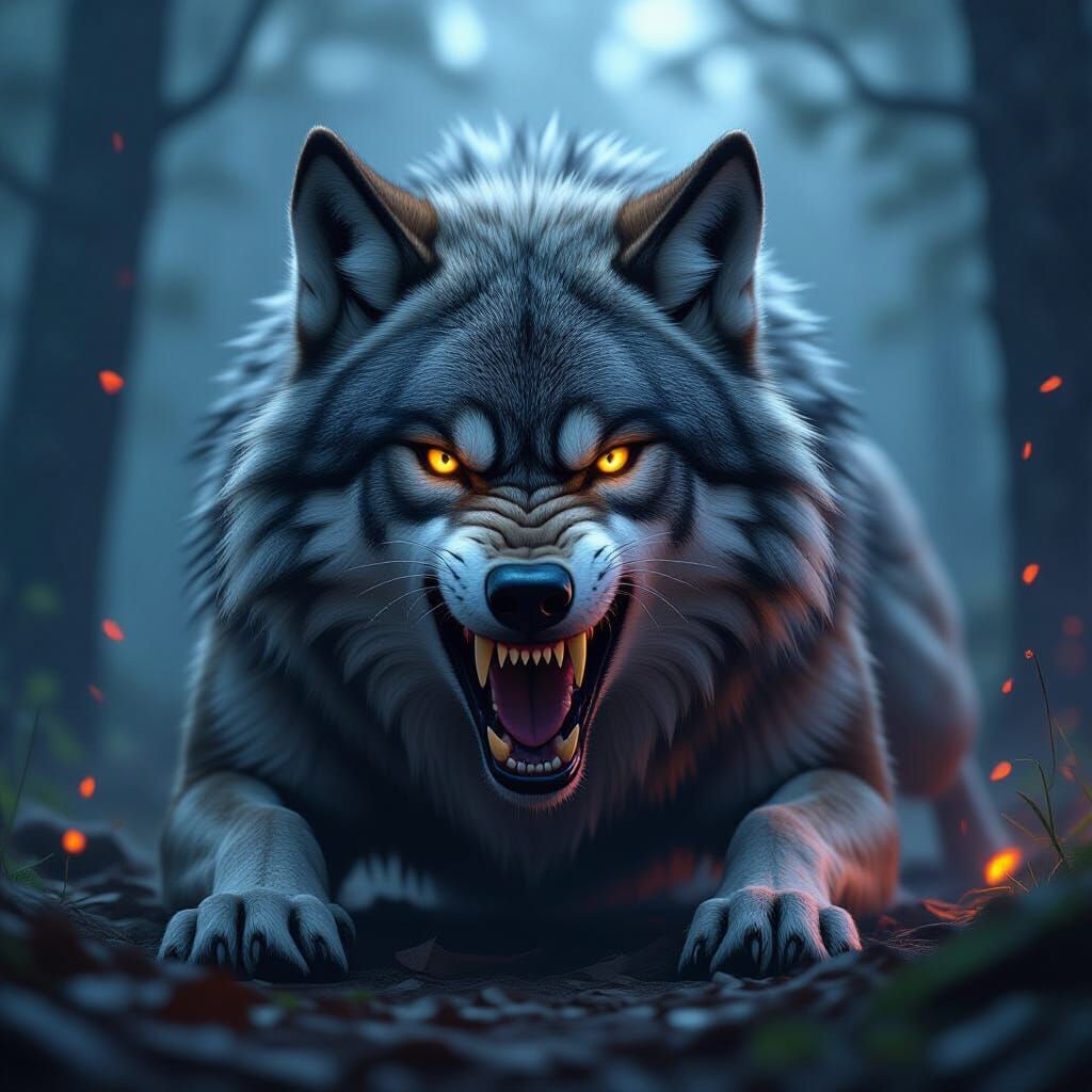 Fierce Wolf: Dramatic Lighting and Raging Eyes
