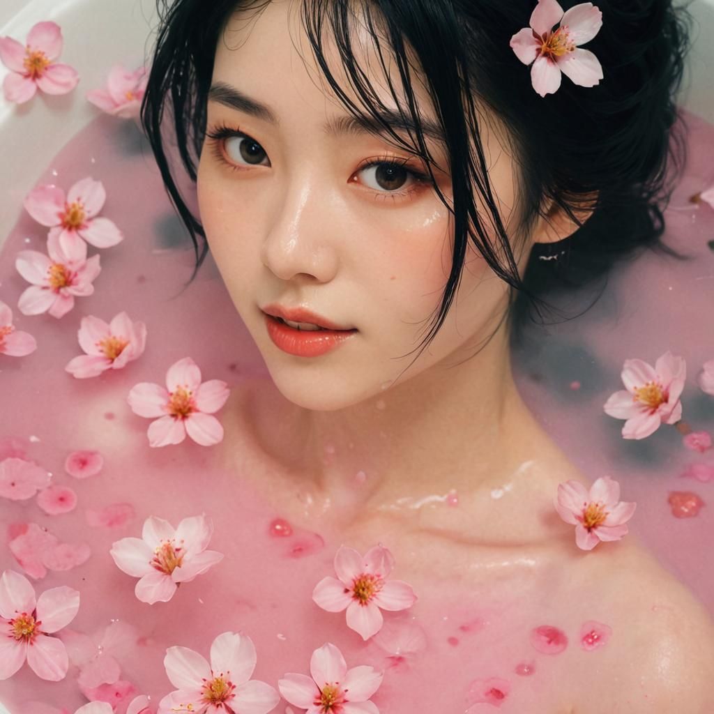 Korean Girl in Cherry Blossoms, Portrait Art