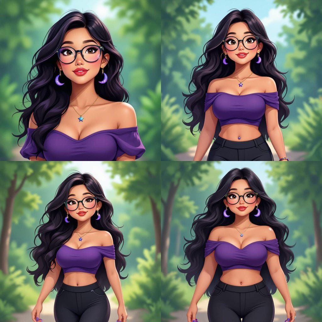 Animated Asian Woman Walking in Nature with Galaxy Nails