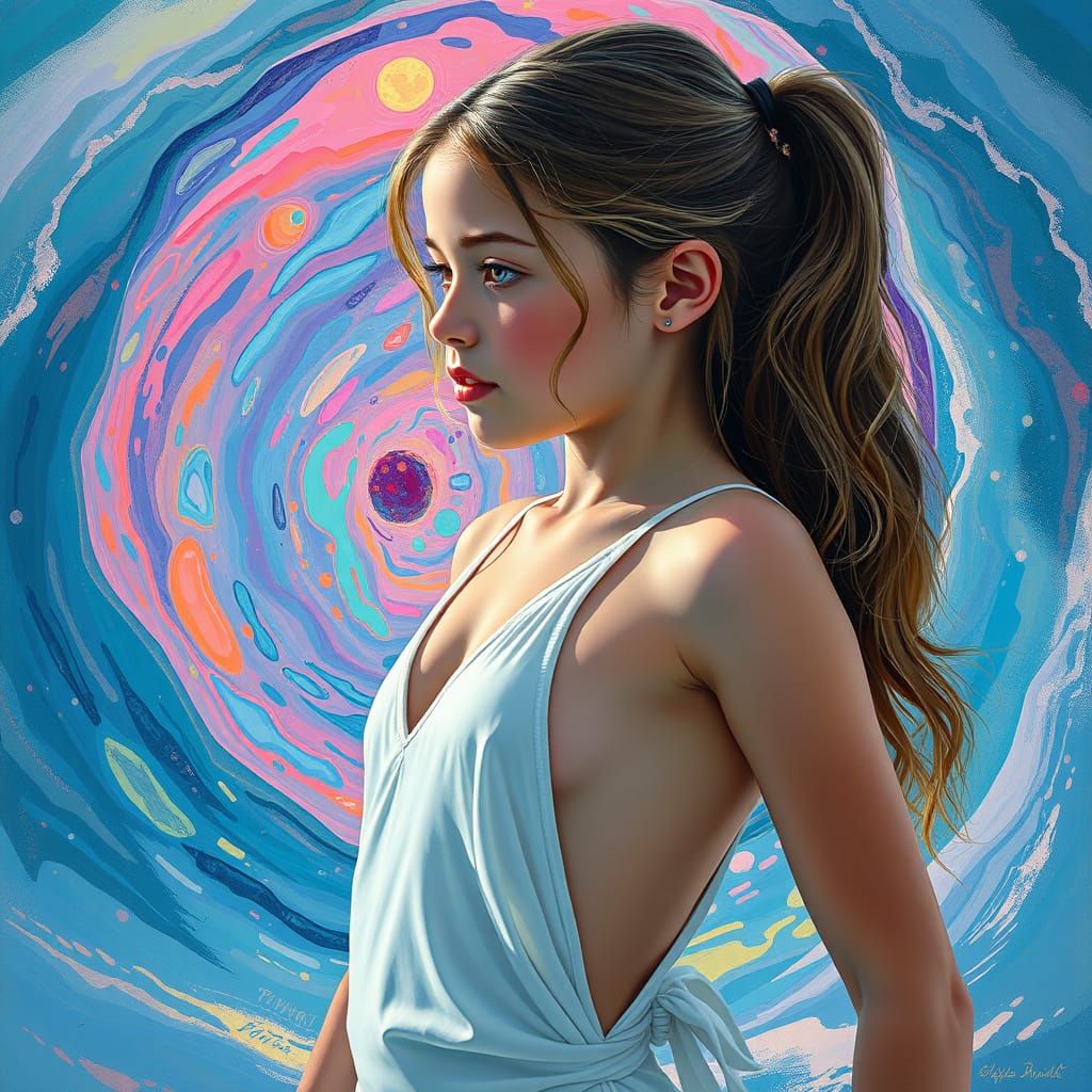 Hyperrealist Girl in Polar Vortex, Vibrant Colors