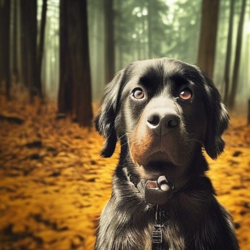 Dog Portrait in Forest: Detailed Digital Painting