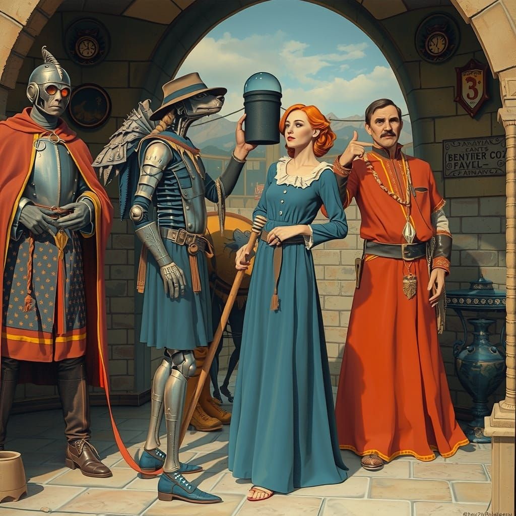 Medieval Robot Dog in Dark Fantasy World