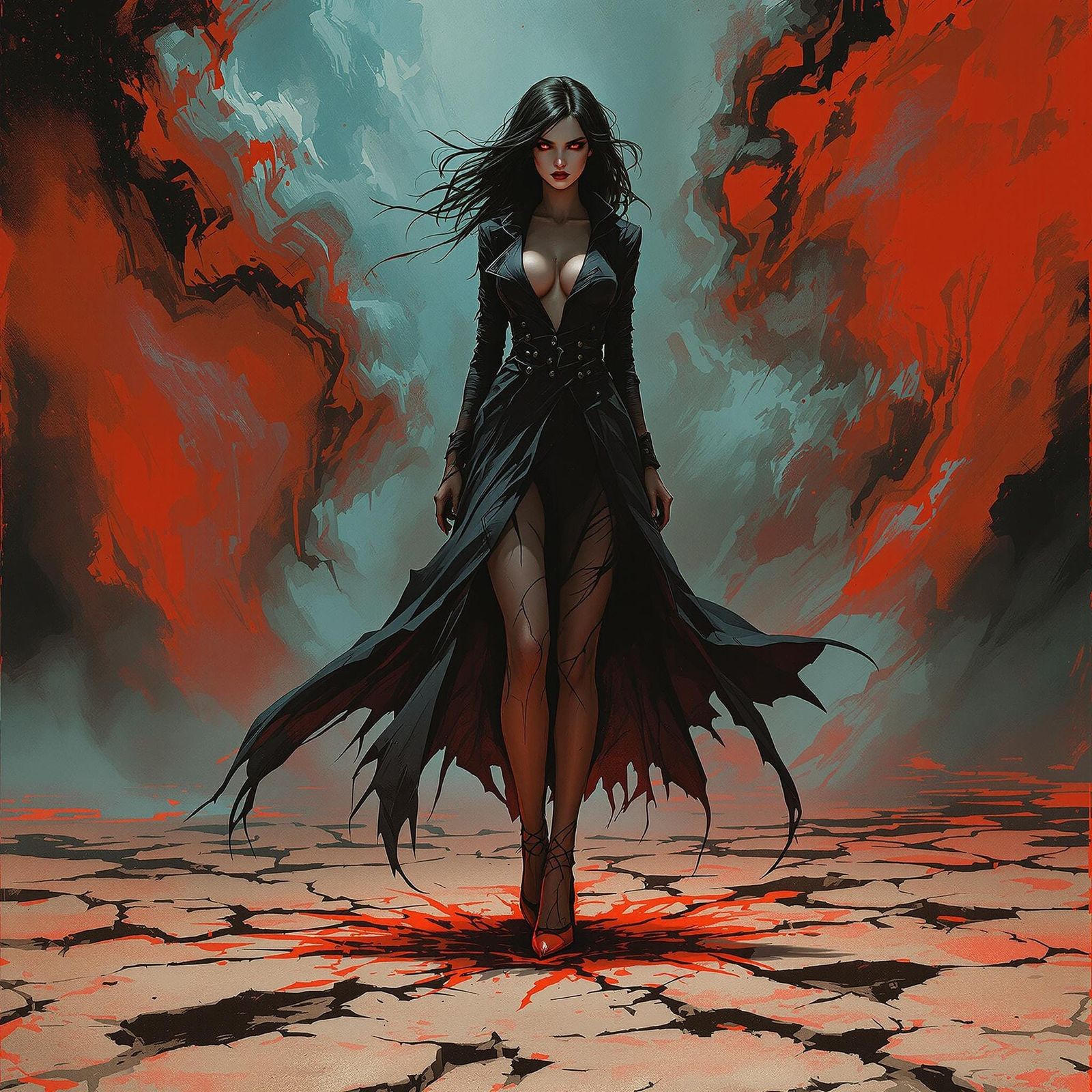 Mysterious Femme Fatale in Pulp Illustration Style