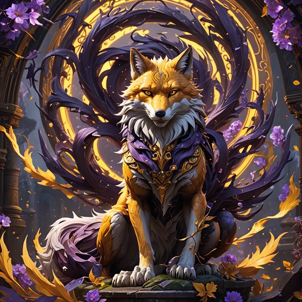 Nine-Tailed Fox in Dark Fantasy Style
