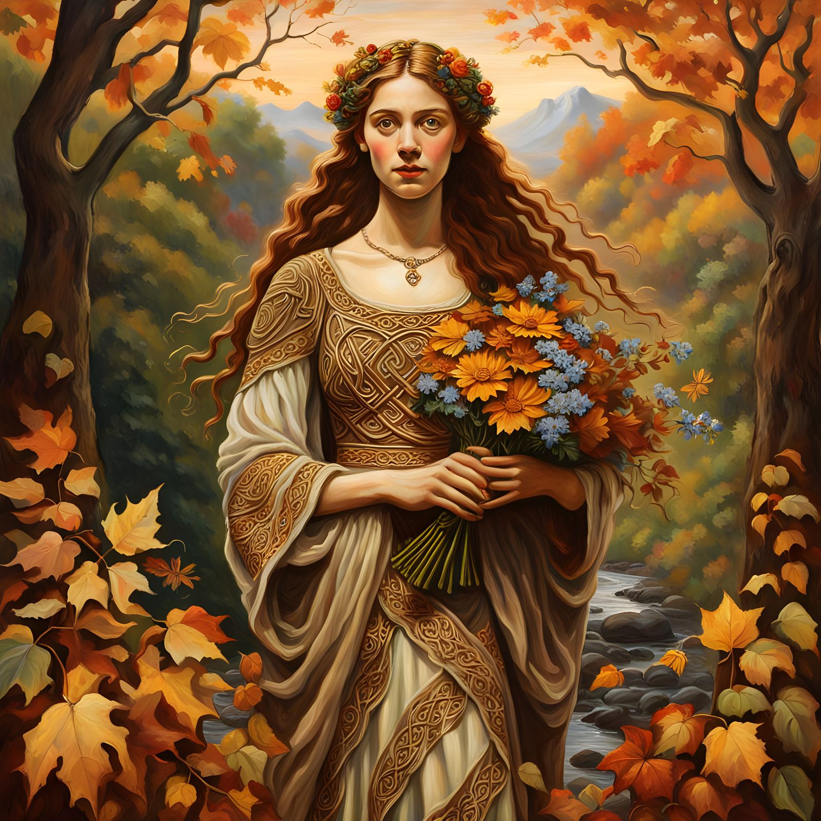 Celtic Goddess Portrait in Art Nouveau Style