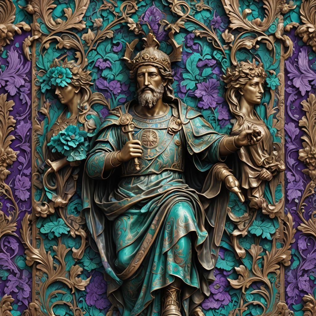 Roman Gods with Paisley, Detailed Matte Painting