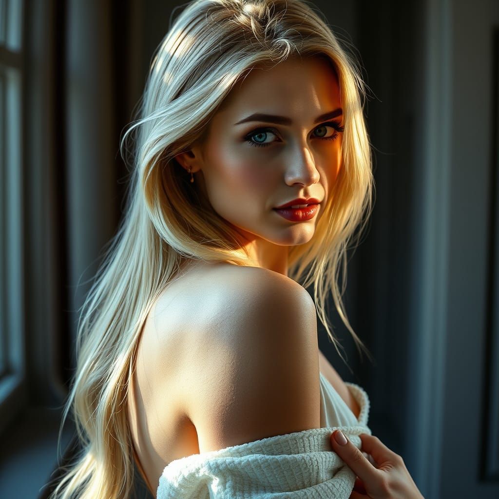 Elegant Blonde Woman Portrait with Golden Hair