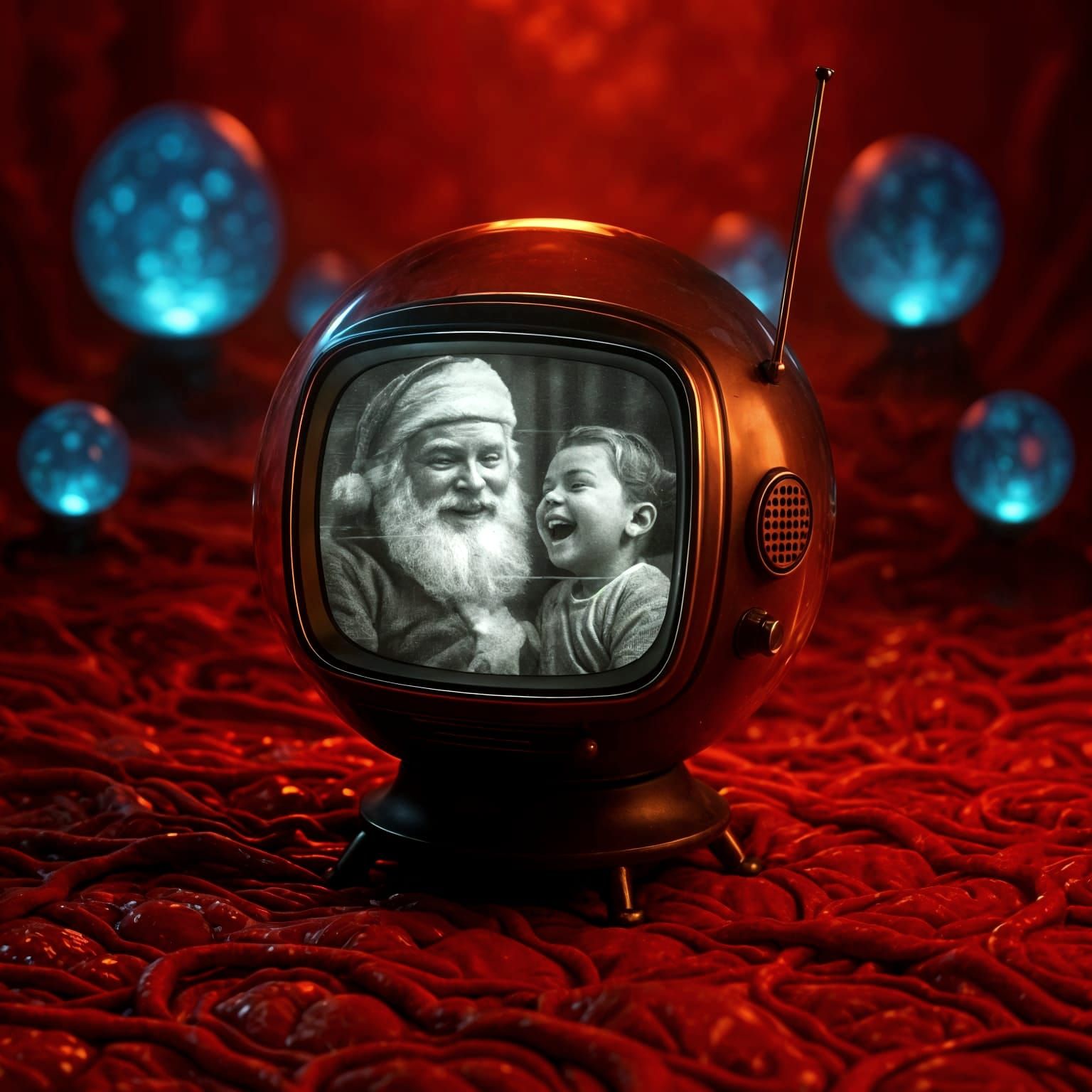 Retro TV on Organic Surface with Brain-like Veins and Santa ...