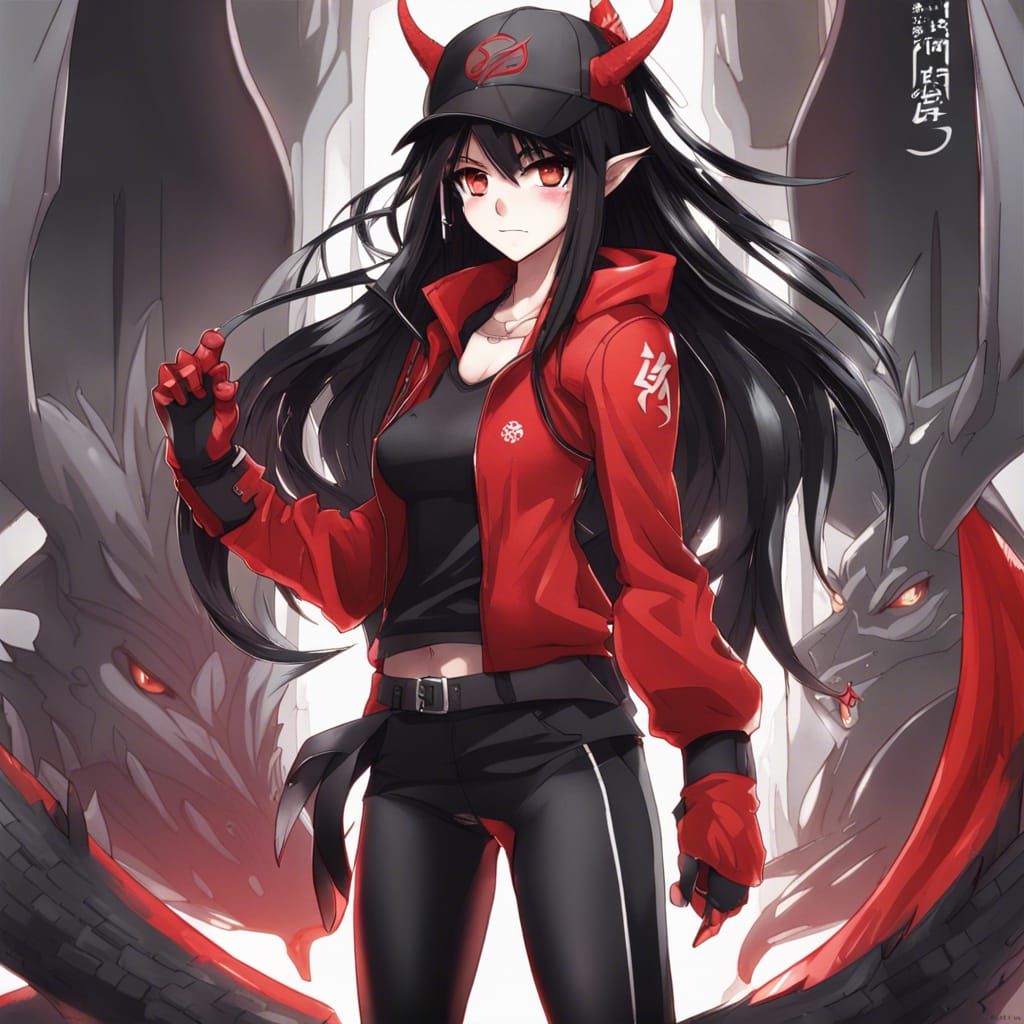 Anime Dragon Woman with Black Gauntlets