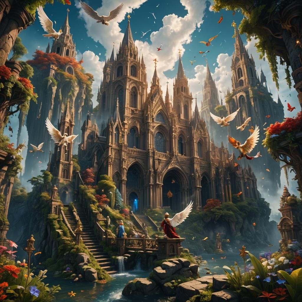 Angels and Saints in a Heaven Paradise