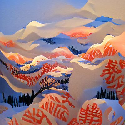 Endless Snowy Forest at Sunset: Gouache Painting