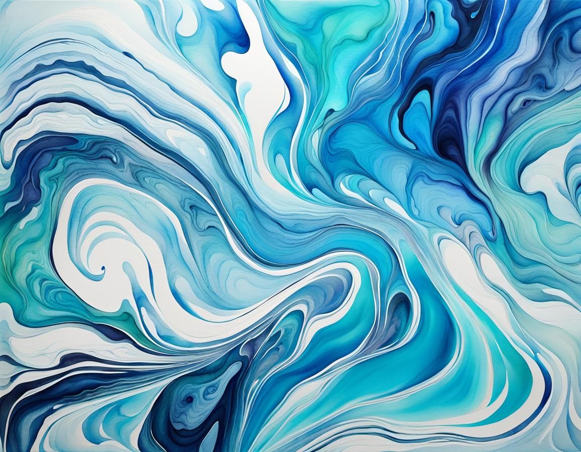 Cool Colors in Abstract Marbled Watercolor