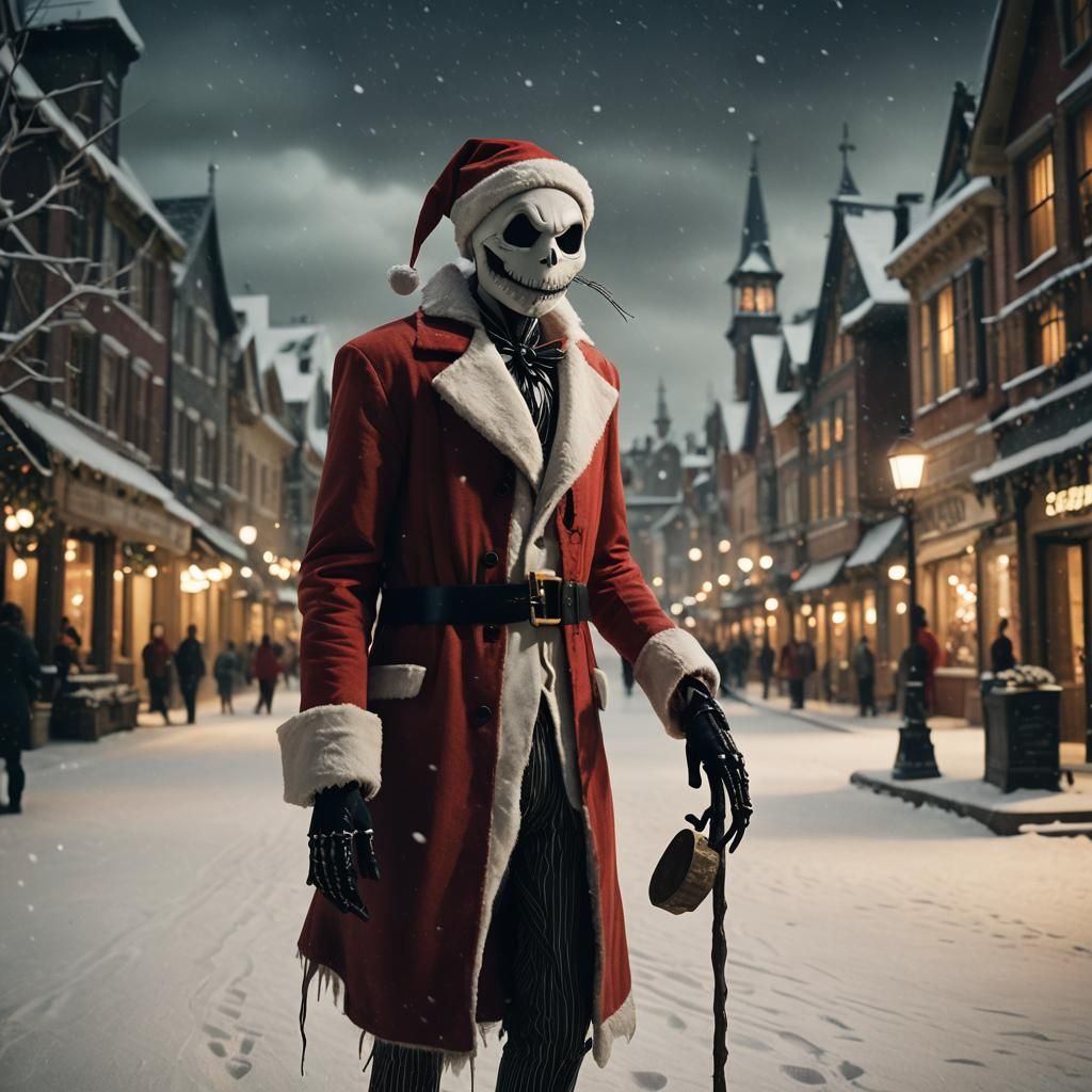 Jack Skellington as Santa in Snowy Town Square