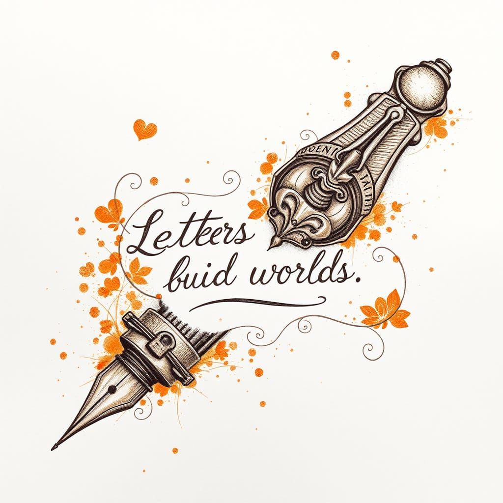 Warm Vintage Fountain Pen Sketch in Earthy Tones