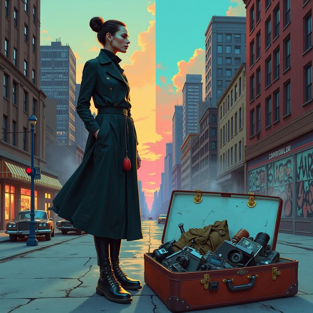 Dual-Reality Illustration: 21st Century vs 1920s Cityscapes