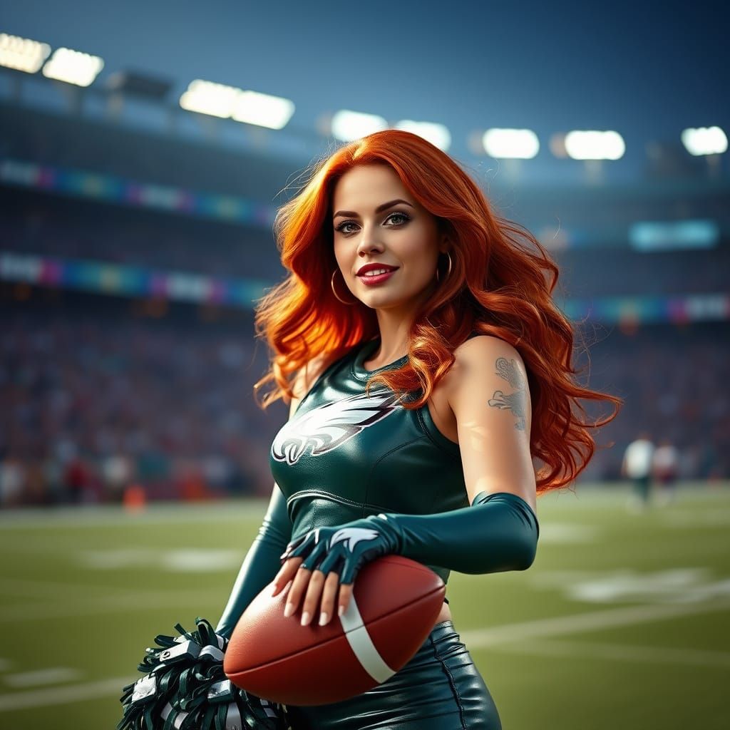 Eagles Cheerleader in Green Leather Standout
