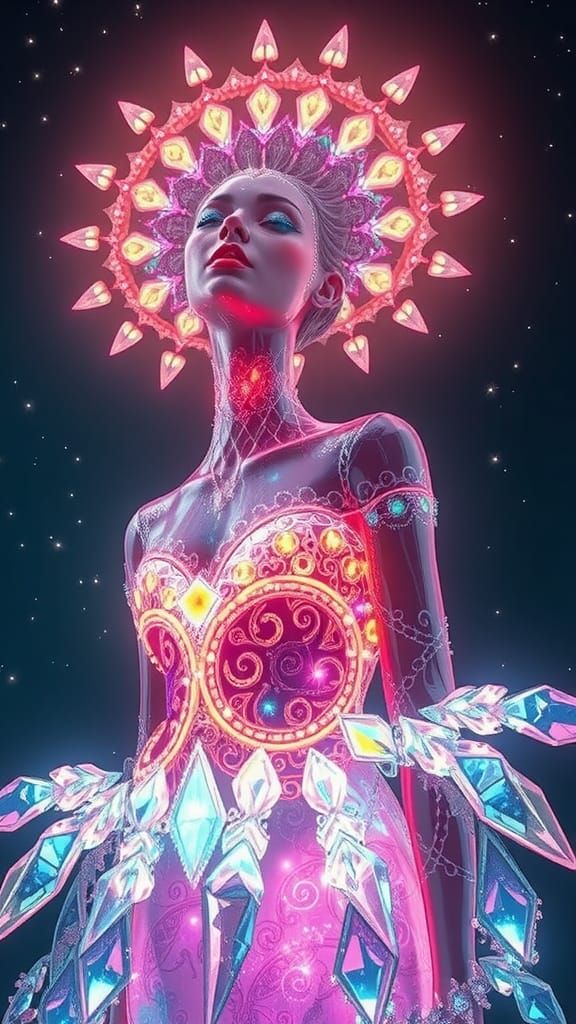 Rainbow crystal goddess, (ethereal figure), intricate crysta...