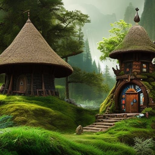 Gnome Home in Tree Stump Digital Painting