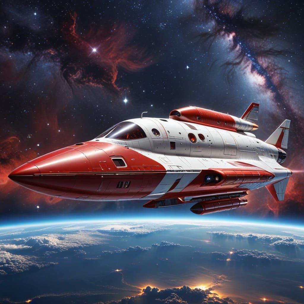 Retro Futuristic Rocket Spaceship in Atomic Age Style