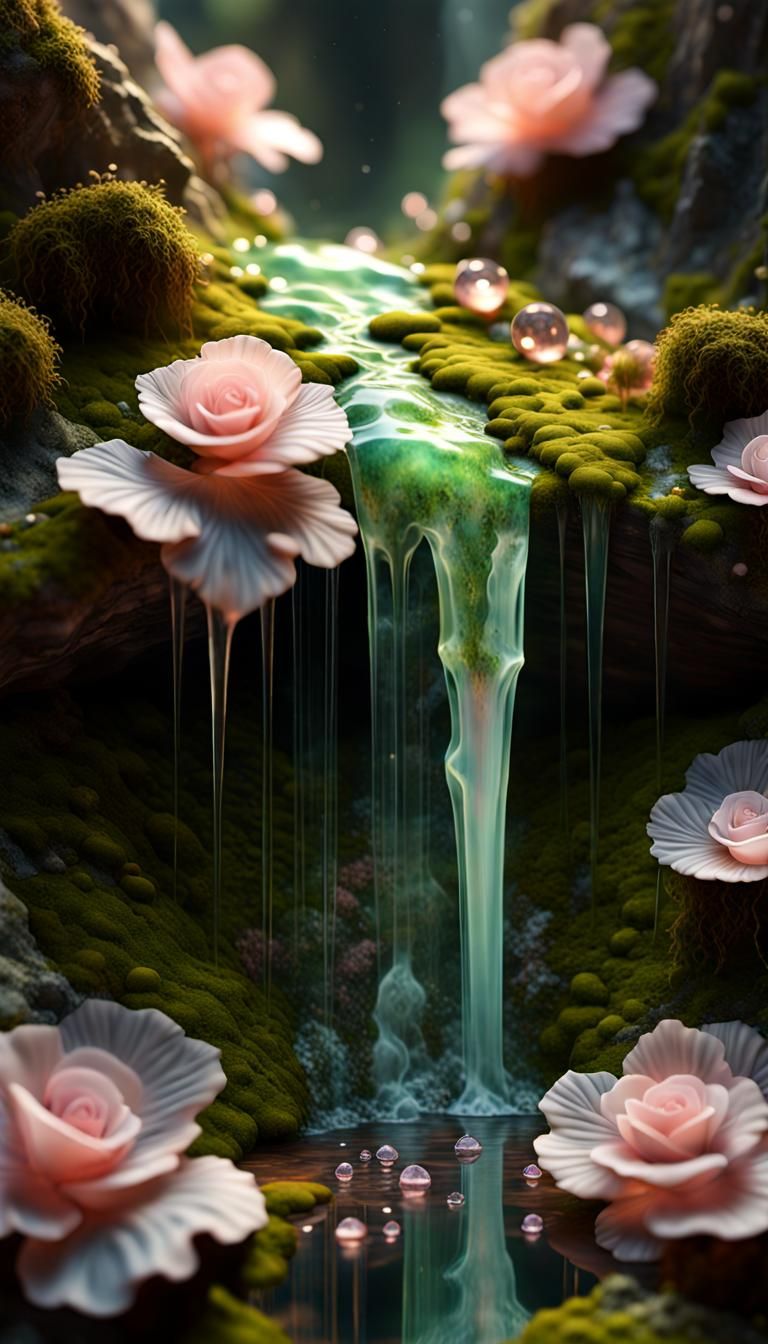 Fuzzy Glass Waterfall with Rose Quartz Inclusions