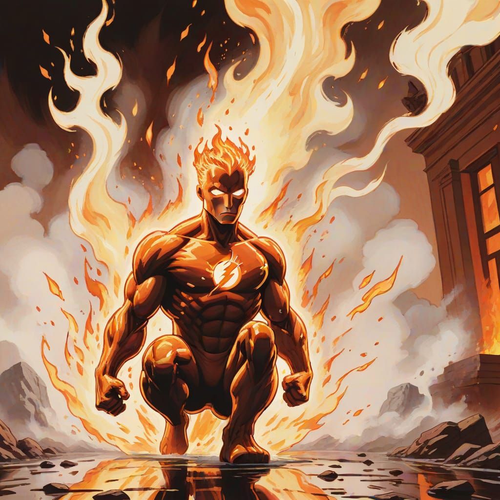 Human Torch Flying in Comic Book Art Style