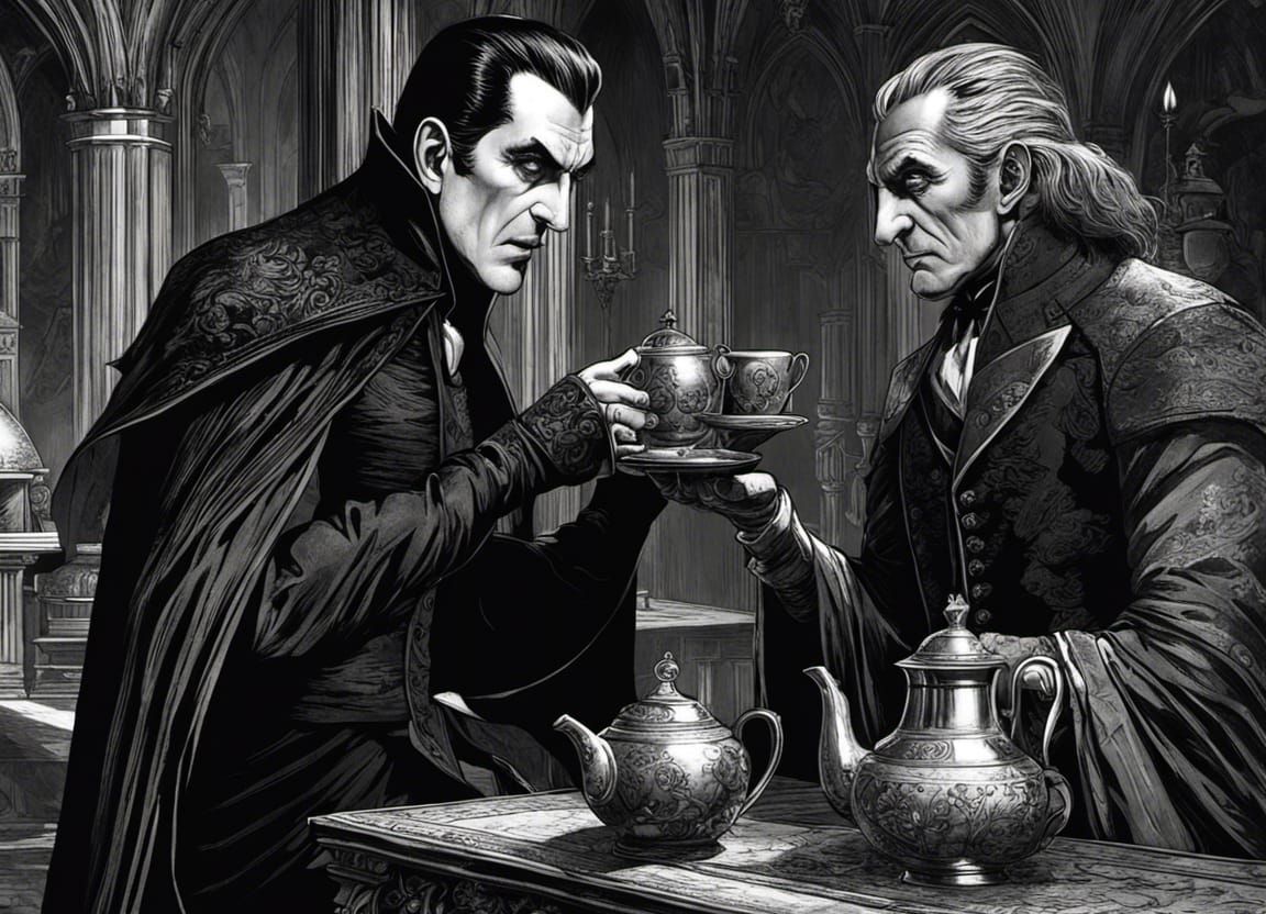 Dracula and Frankenstein's Tea Party: A Digital Painting