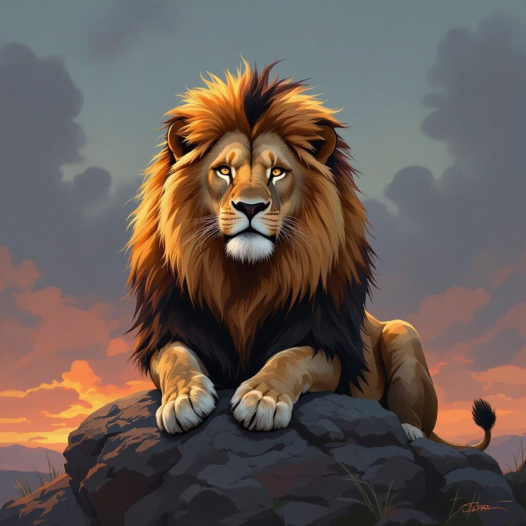 Majestic Lion with Fiery Mane in Digital Art Style