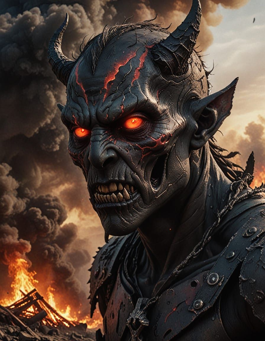 Ominous Dark Fantasy Art: Virex in Burning Wasteland